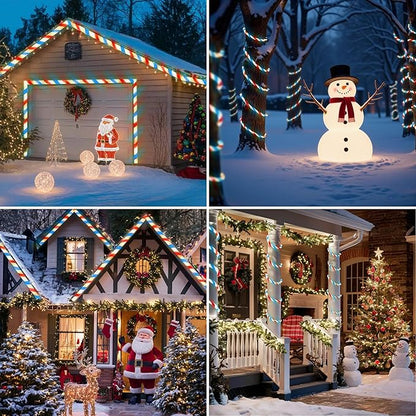 Jnaurb Christmas Candy Cane Lights, 66ft 480 LED Connectable White & Red & Blue Candy Cane Rope Lights for Outside, 8 Modes Waterproof LED Christmas Light for Garden Patio Tree Holiday Party Decor