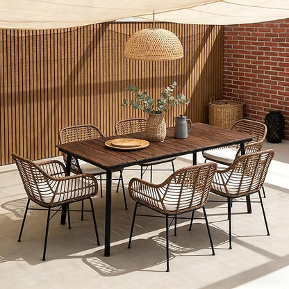 70 Inch Patio Outdoor Dining Table for 6 with Wood-Like Top & Umbrella Hole, All-Weather Deck & Backyard Table