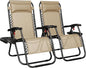 Yaheetech Zero Gravity Recliners Outdoor Adjustable Folding Reclining Lounge Chairs w/Pillows, Cup Holder Trays and Carry Strap for Patio Backyard Beach Beige Set of 2