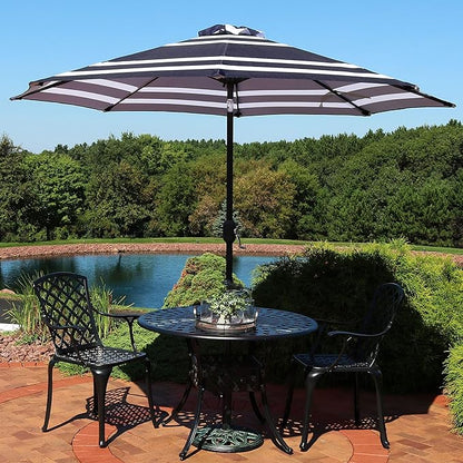 Sunnydaze Outdoor Patio Umbrella - Polyester Table Market Umbrella with Push-Button Tilt and Crank - 8 Sturdy Ribs - Navy Blue Stripe - 9ft