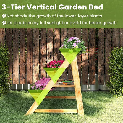 HAPPYGRILL 3-Tier Wooden Raised Garden Bed, Elevated Planter Box Kit with Legs & Liners for Flower Herb Vegetable, Indoor Outdoor Vertical Raised Bed for Gardening Patio Balcony Greenhouse