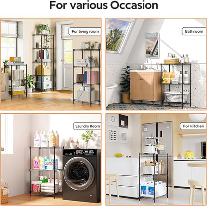 3 Tiers Shelf Metal Storage Shelves Wire Rack Closet Organizers with Wheel for Garage Kitchen Bathroom Laundry Black 11.8" D x 17.7" W x 28.8" H