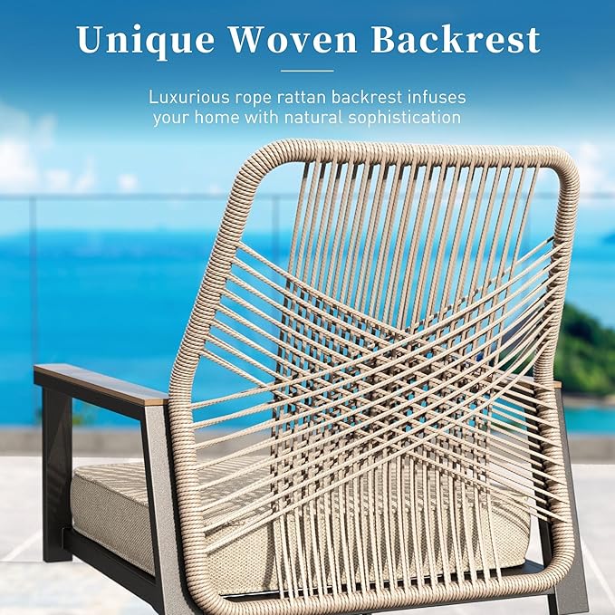 Patio Dining Set 9 Piece, 8 x Woven Rattan Swivel Chairs with Waterproof Cushion, 83" Rectangular Metal Dining Table with Umbrella Hole, Outdoor Table and Chairs Set for Backyard Lawn and Deck, Beige