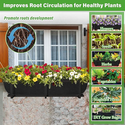 Riare 4 Pack 24 Inch Black Fabric Window Box Liners- Felt Square Trough Planter Basket Liners Replacement, Non-Woven Hanging Flower Plant Box Liner for Outdoor Plants Garden Fence- Avoid Birds Nesting