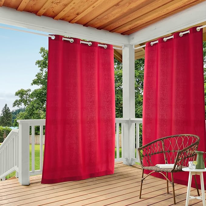 TOWN & COUNTRY BASICS Cabana Solid Heavyweight Indoor Outdoor Curtains, Light Filtering Opacity with Grommet Top, Water Repellent, 2-Pack Set, 54"x96", Radiant Red