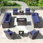 Kullavik 13 Pieces Outdoor Patio Furniture Set,PE Wicker Rattan Sectional Sofa Patio Conversation Sets with 43" 55000BTU Gas Propane Fire Pit Table,Swivel Rocking Chairs Set,Navy Blue