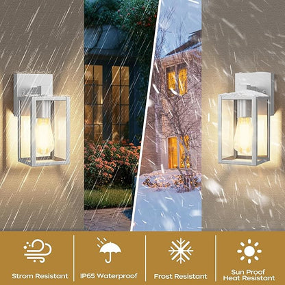 WIHTU Outdoor Lights for House, LED Exterior Front Porch Light Fixtures for Outside, Waterproof Wall Light Outdoor, Sconce Lights for Patio, Garage, Doorway, Entryway (Silver)