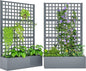 Outsunny Galvanized Raised Garden Bed with Trellis, Metal Planter Box with Drainage Holes, Outdoor Privacy Screen for Climbing Plants, Vegetable, Vines, 43" x 16" x 70", 2 Pack, Gray Wood Effect