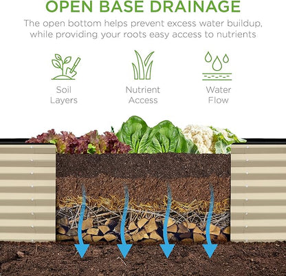Best Choice Products 8x2x2ft Raised Outdoor Metal Garden Bed, Deep Root Box Planter for Vegetables, Flowers, Herbs, 240 Gallon Capacity, 100% Non Toxic Materials- Beige