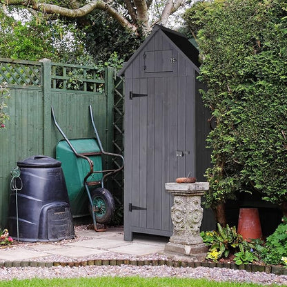 Outvita 70in Outdoor Storage Shed, Waterproof Wooden Garden Storage Cabinet with Lockable Door, Grey