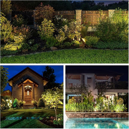 GKOLED Low Voltage Solid Brass LED Spotlight with MR8 Bulb, Outdoor Waterproof Landscape Lighting, Adjustable Uplights with Stake for House Garden Trees Lawn Patio Yard Fence, 3W 12V 180LM 2700K