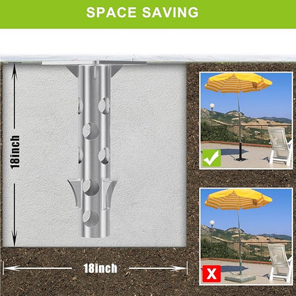 Universal In-Ground Umbrella Base, Rust-Resistant Steel Concrete Holder, Space-Saving Design for Outdoor Offset Cantilever Upright Umbrella Stand