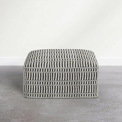SIMPLIHOME Safford Square Pouf - 20 inch Wide Upholstered PET Polyester Ottoman in Cream White and Deep Black, Boho Indoor/Outdoor Footstool or Extra Seating for Living Room or Patio, Assembled