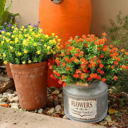 20 Bundles Artificial Fall Flowers Outdoor Fake Flowers, UV Resistant No Fade Faux Plastic Greenery Shrubs Plants for Hanging Garden Porch Window Box Outside Decoration,Home Indoor Decor Orange