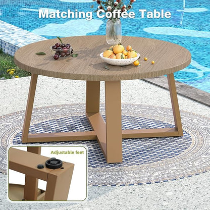 Outdoor Patio Furniture Set, 5 Pieces Modern Metal Patio Conversation Set with 6" Thick Cushions, Outdoor Lounge Sofa 350lbs for Backyard Porch Balcony, Brown