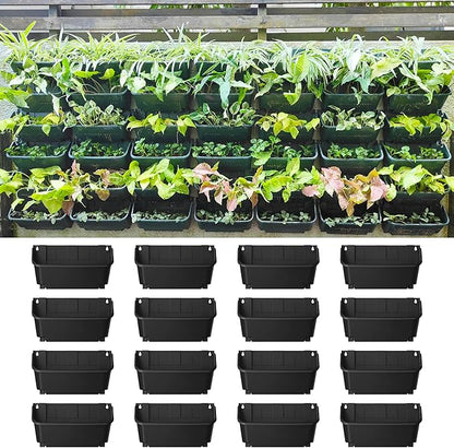 Maxona Black Color Vertical Garden Planter - 16 Pack, 13 inch Wall Mounted Planter for Patio Outdoor Decor, Home Plastic Pot Balcony Plant Vegetable Fruit Herb Hanging Pocket Holder Flowerpot