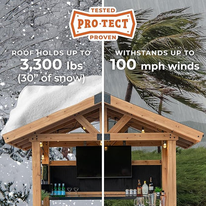 Backyard Discovery Palisade 9' x 6' Cedar Wood Outdoor Bar Set with Galvanized Steel Roof, Bar Top, Shelving, Snow Load Support, Wind Resistance, PowerPort for Patio, Deck, Entertaining