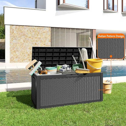 Deck Box, Black Resin Outdoor Storage, 100 Gallon Capacity