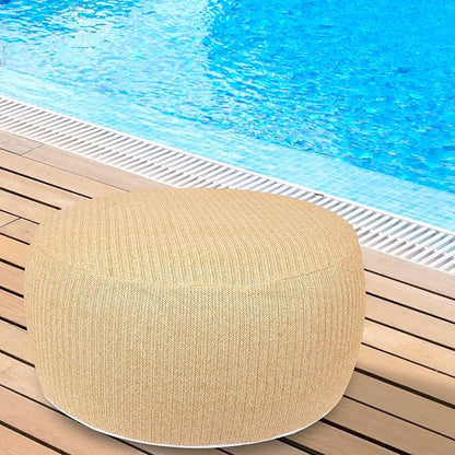 Woven Inflatable Ottoman, Fade-Resistant D31”x H14” Outdoor Indoor Pouf Patio Footrest Stool with Portable Handle, Round Ottoman for Patio Garden, Camping, Bedroom, Living Room