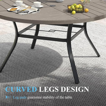 VICLLAX Patio Table and Chair Set of 10, All Weather Metal Round Outdoor Dining Furniture Set-59.9" Round Outdoor Table and Chairs, Grey Wood Grain Tabletop