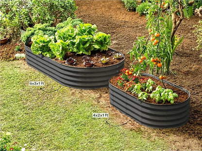 Plant & Plot Galvanized Raised Garden Beds Outdoor // 6×3×1 ft (2-Pack) Planter Raised Beds for Gardening, Vegetables, Flowers // Large Metal Garden Box // Patented Tool-Free Design (Gray)