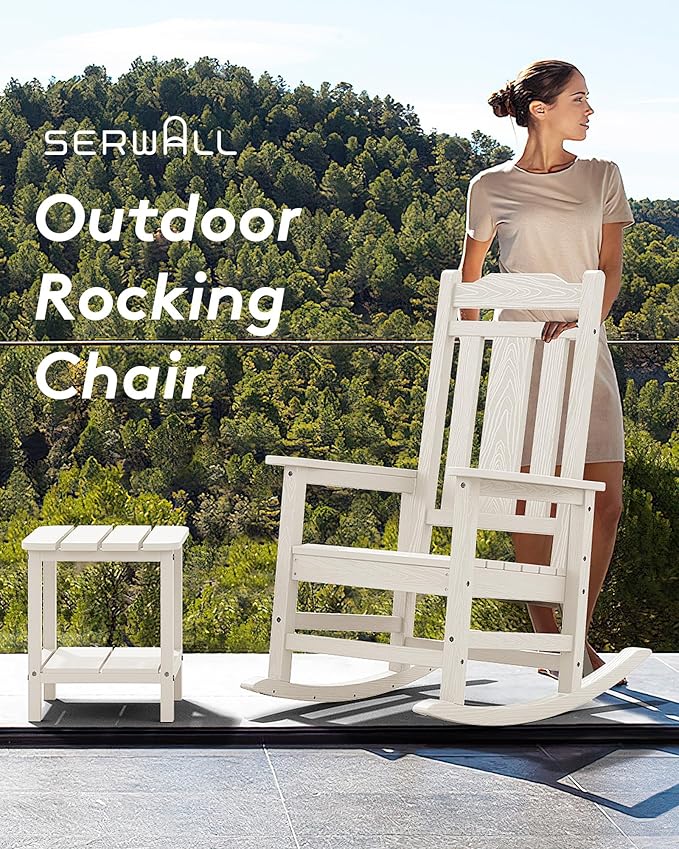 Oversized Outdoor Rocking Chair in White, HDPE, Holds 350 lbs