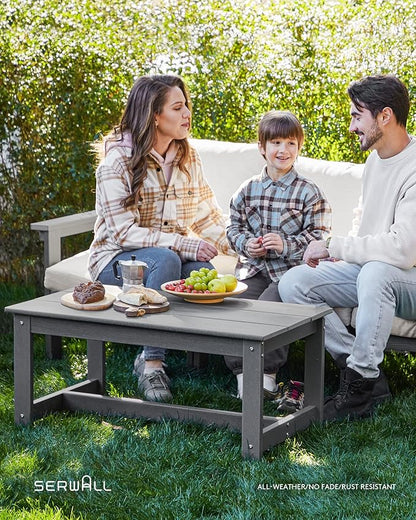 SERWALL HDPE Patio Conversation Set, 6-piece Sectional Outdoor Furniture Set, All Weather Outdoor Couch Set Patio Furniture Set for Deck, Lawn, Grey Frame with Khaki Cushion