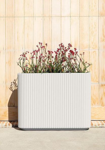 Veradek Demi Series Span Planter for Front Porch, Patio, Backyard | Durable Plastic-Stone Composite Material | Modern Décor for Shrubs, Flowers