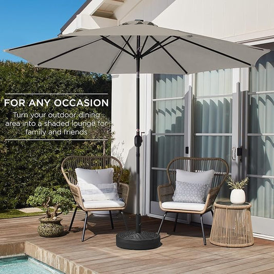 Outdoor Table Compatible Steel Polyester Market Patio Umbrella, 10ft