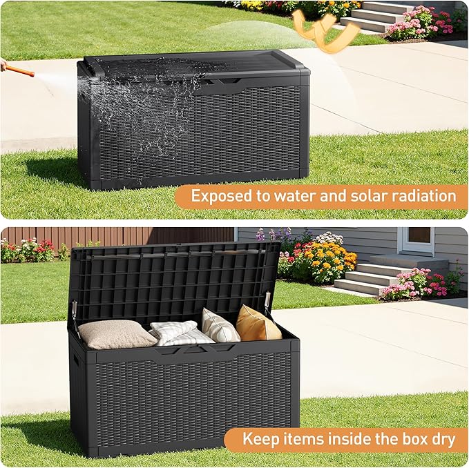 Storage Bench 100 Gallon Black Resin Outdoor Deck Box