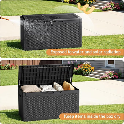 Storage Bench 100 Gallon Black Resin Outdoor Deck Box