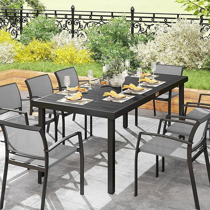 Outsunny 75" x 35" Outdoor Dining Table for 8 People, Rectangular Aluminum Frame Garden Table with All-Weather Faux Wood Top for Garden, Lawn, Patio, Black