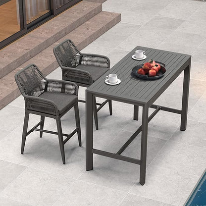 PURPLE LEAF Outdoor 24" Counter Height Bar Stools Chair Set of 2, All Weather Rattan and Aluminum Patio Bar Stool with Cushion for Indoor and Outdoor, Kitchen Island, Grey