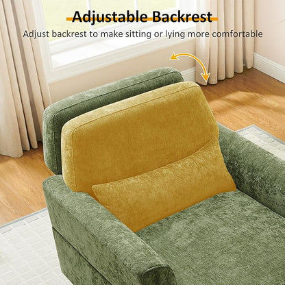 Chaise Lounge Chair Indoor with Adjustable Backrest, Upholstered Mid-Century Reading Chair, Oversized Accent Armchair for Living Room & Bedroom, Comfy Single Sofa Chair, Modern Living Room Chair