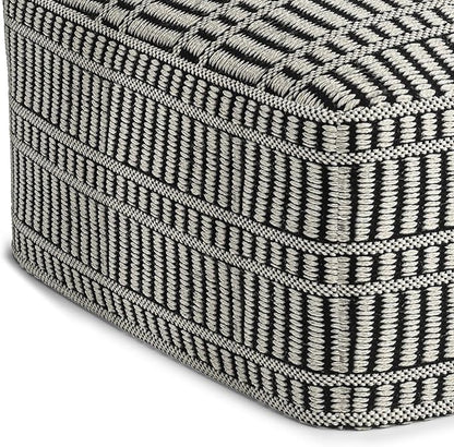 SIMPLIHOME Safford Square Pouf - 20 inch Wide Upholstered PET Polyester Ottoman in Black and White, Boho Indoor/Outdoor Footstool or Extra Seating for Living Room, Bedroom, or Patio, Assembled