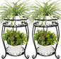 2 Pack 19.2 inch Metal Plant Stand Rack for Round Flower Pot, 2 Tier Potted Holder Indoor Outdoor Rustproof Wrought Iron Heavy Duty Planter Shelf for Corner Living Room Balcony Garden Patio, Black