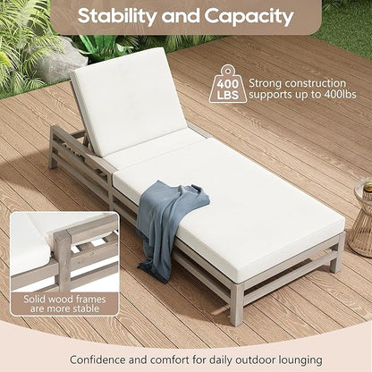 LUMISOL Patio Chaise Lounge Chair, 5-Position Adjustable Outdoor Chaise Lounge, Solid Wood Patio Recliner Chair with Thick Cushions, Weather-Resistant for Pool, Balcony, Garden, Grey