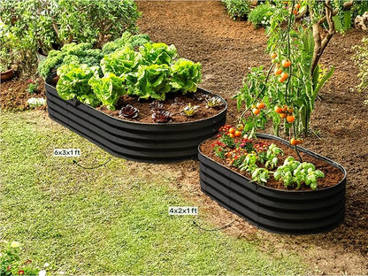 Plant & Plot Galvanized Raised Garden Beds Outdoor // 6×3×1 ft Planter Raised Beds for Gardening, Vegetables, Flowers // Large Metal Garden Box // Patented Tool-Free Design (Black)