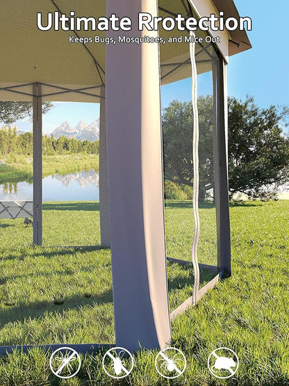 Garvee Pop Up Gazebo Screen Tent,Hexagonal Instant Gazebo Tent with Mosquito Netting Outdoor Canopy,6 Sided Sun Shelter 13x13ft with Mesh Netting,Pavilion Tents for Patio,Light Gray+Dark Gray