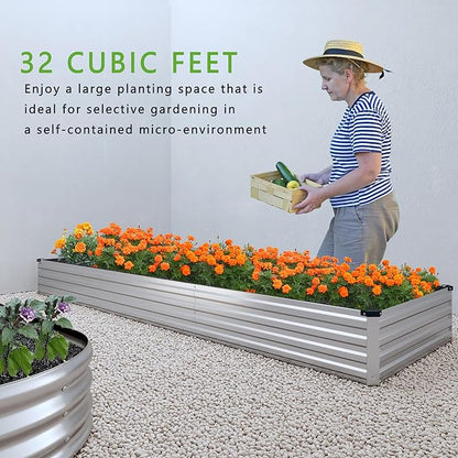 12x2x1FT Galvanized Raised Garden Bed Kit,Vegetable Boxes-Rectangle Metal Flower Box,Large Planter Raised Beds Outdoor Garden for Planting,Fruit,Herb-Silver