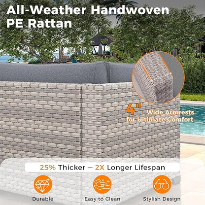 10-Seat Modern Patio Furniture Set with Swivel Rocking Chairs, Thick 4″ Cushions, Dual-Strand Wicker Rattan, Rust-Resistant Steel Frame – Outdoor Conversation & Modular Sectional,Gray