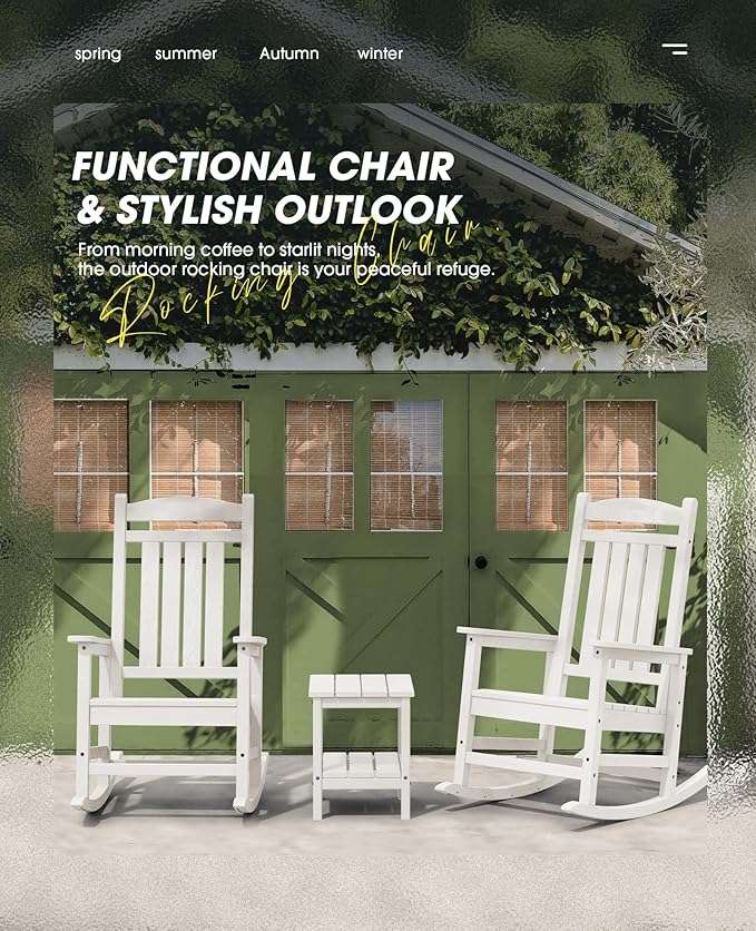 Rocking Chairs, Set of 2, HDPE Outdoor, Ivory White