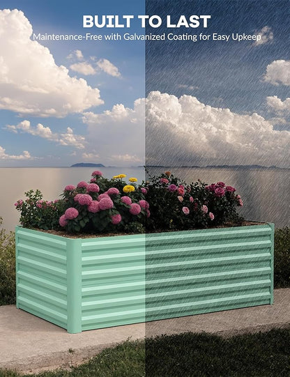 GarveeLife 6x3x2 ft Galvanized Raised Garden Bed, 24" Tall Metal Planter Box for Flowers Vegetables, Rust-Resistant Raised Garden Beds for Gardening, Easy Assembly Outdoor Garden Box & Planters, Green