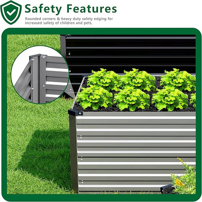 12x2x2FT Galvanized Raised Garden Bed Kit,Vegetable Plant Boxes-Rectangle Metal Flower Box,Large Planter Raised Beds Outdoor Garden for Planting,Fruit,Herb-Silver