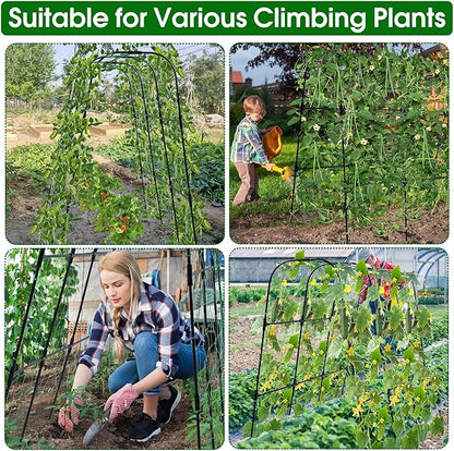 Garden Arch Trellis for Climbing Plants Outdoor, 50x48 inch Cucumber Trellis Raised Bed, Rustproof Metal Climbing Plant Support Vegetable Vine Flower Fruits, with Netting, Lightweight, Black