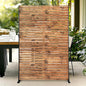 Metal Privacy Screen, 72" H×47" W Outdoor Privacy Screen, Freestanding Decorative Privacy Screen for Deck Balcony Patio, Natural Wood Brown