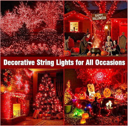 Nisocy 200 LED Red String Lights with Green Wire, Waterproof Christmas Tree Fairy Lights with 8 Modes, Indoor Outdoor Decorative Lighting for Holiday, Party, Garden, Patio(66FT)