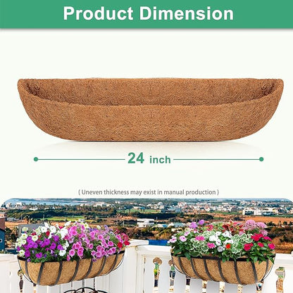 Y&M 24" Coco Liner for Window Box Deck Basket Planter Trough Coconut Fiber Liners, 2pcs Trough Coco Liner Pre-Formed Replacement