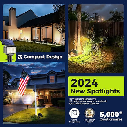 Solar Spot Lights Outdoor Waterproof for Flag, Tree, House, Garden, Yard, 3 Brightness Modes Solar Powered Landscape Spotlights 1 Pack Warm White