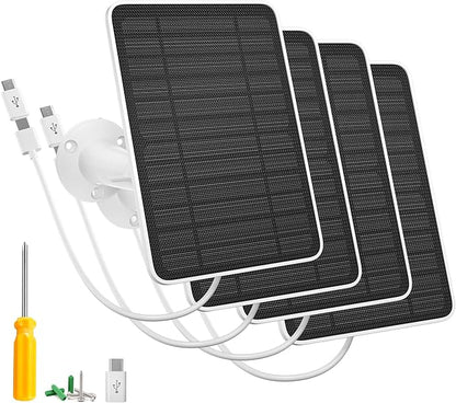 5W Solar Panel Charger Compatible with Arlo Essential 2K Outdoor Camera(2nd Gen)/Essential Outdoor XL(2nd Gen)/Essential Spotlight, IP65 Waterproof 10ft USB-C & Micro USB Cable & Wall Mount, 4 Pack